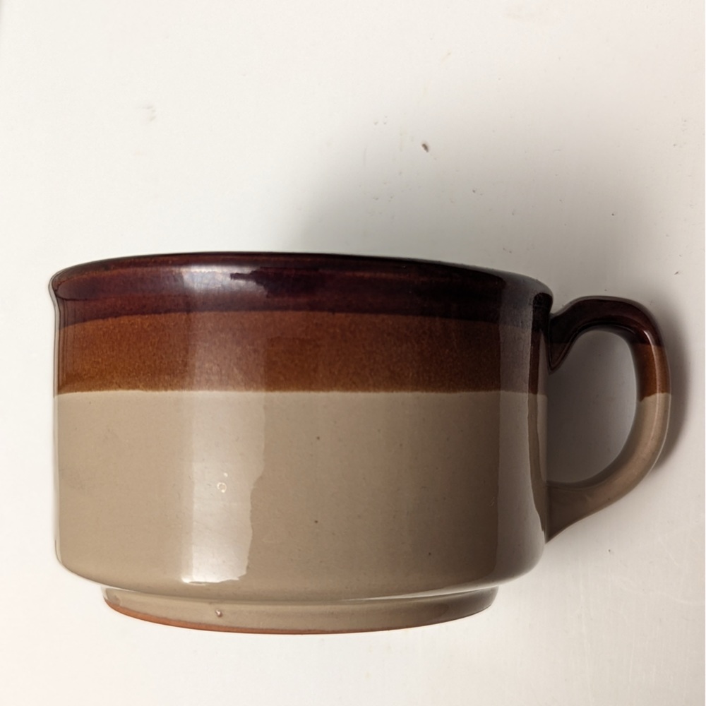 Stoneware ceramic mugs, vintage 2-tone soup bowl. Set of 3